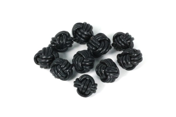 Lederperlen, geflochten, Schwarz, 10mm