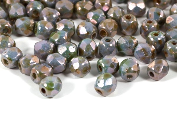 Schliffperlen, tschechisch, Chalk White Bue Luster, 4mm, 50 Stück