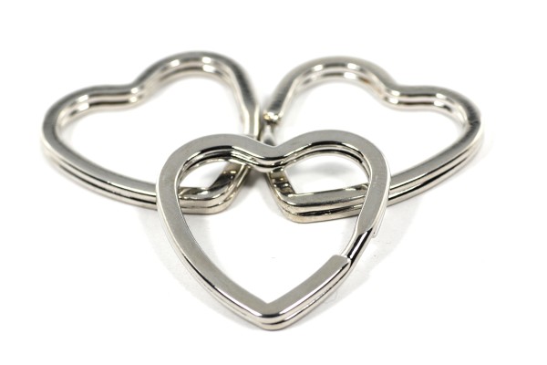 Schlüsselring, herzförmig, Nickelfarben, 31x3mm