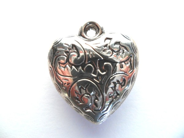 Anhänger, Herz, verziert, Silberfarben, 27x24mm