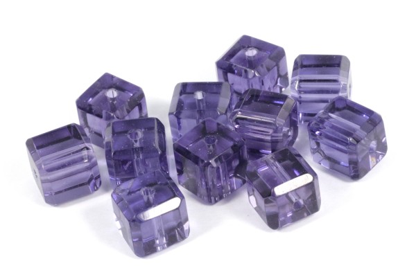 Glaswürfel mit Kantenschliff, Kristallglas, Lila, 4x4mm