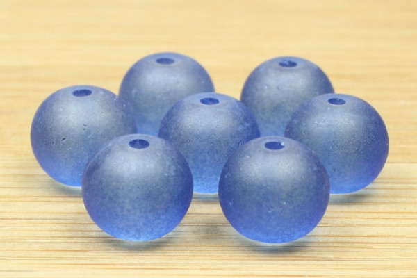 Glasperlen, satiniert, matt Dunkelblau, 10mm