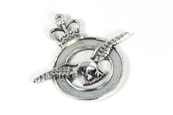 Anhänger, Vogel mit Krone im Kreis, Silberfarben, 42x42mm