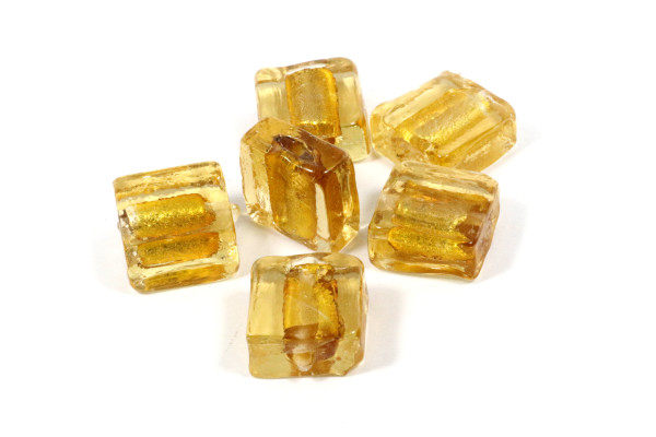 Glasperlen mit Silberfolie, quadratisch, Hellbraun, 12x12x6mm