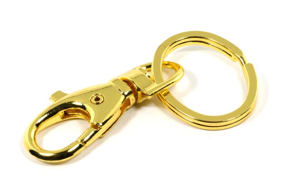 Schlüsselanhänger mit großem Ring und Karabiner, Goldfarben, 51x22mm