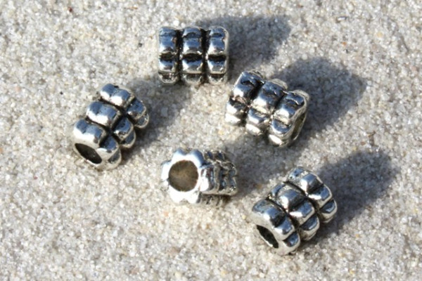 Metallperle, Stift, versilbert, 6x4mm