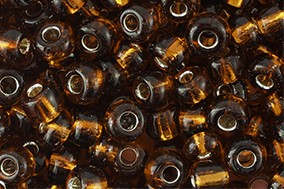 Rocailles, rund, Cognac Brown mit Silberfolieneinzug, 15gr., 8/0, 3mm