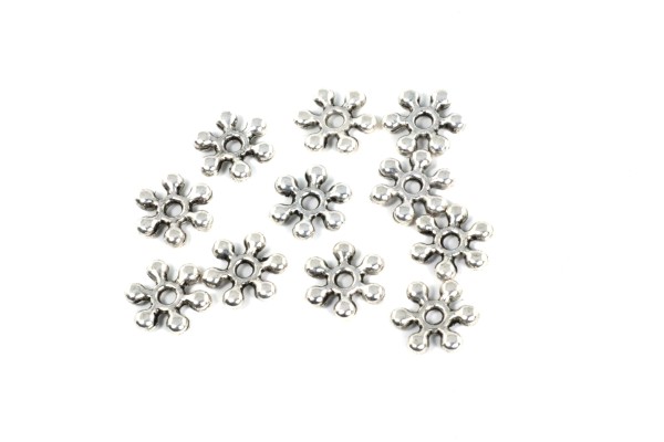 Metallperlen, Rondelle, Blume, Antik Silberfarben, 8x2mm