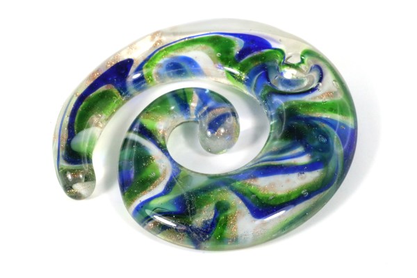 Anhänger, Glas, Spirale, Italian Style, Blau/Grün/Bronzefarben, 47x51mm