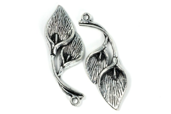 Anhänger, Blätter, Anthurie, Antik Silberfarben, 38x15mm