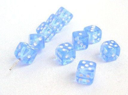 Würfelperlen, transparent, Blau, diagonal gebohrt, 8x8mm