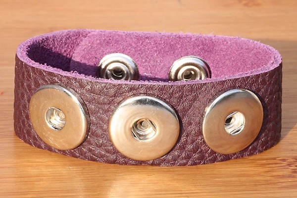 Lederarmband für 3 Druckknöpfe, weich, Lila, 22cm