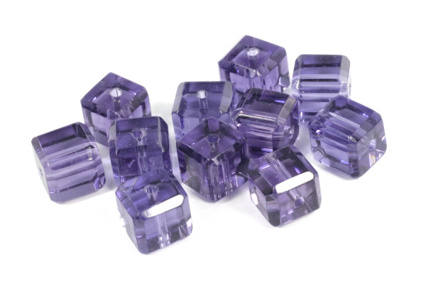 Glaswürfel, Kristallglas, facettiert, Lila, 10x10mm