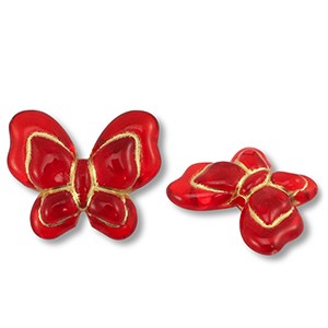 Acrylperlen, Schmetterling, verziert, Rot-Goldfarben, 17.5x20.5mm