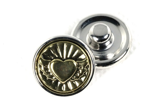 Mini Schmuckdruckknopf, Herz, Goldfarben, 12mm