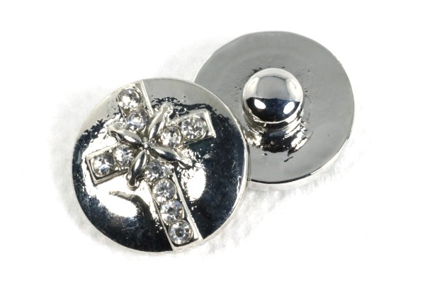 Mini Schmuckdruckknopf, Kreuz aus Strass, 13mm