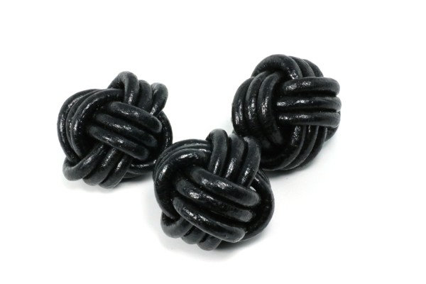 Lederperlen, geflochten, Schwarz, 21mm