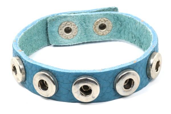 Lederarmband für 5 Mini Druckknöpfe, weich, Türkis, 20-22cm