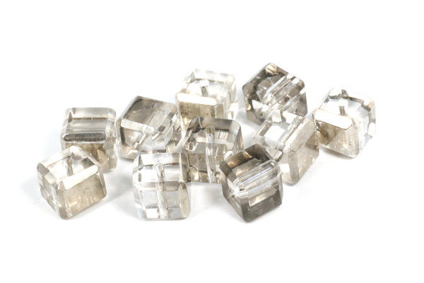 Glasperlen, Würfel, geschliffen, Grau irisierend, 8x8mm