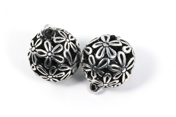 Anhänger, Kugel, filigran, Blumen, Silberfarben, 21x18mm