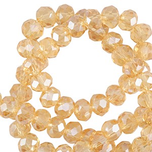 Glasperlen mit Schliff, Rondelle, Marigold Yellow-Pearl Shine coating, 4x3mm