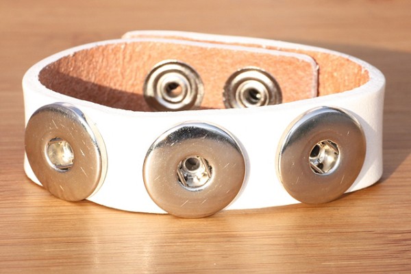 Lederarmband für 3 Druckknöpfe, Weiß, 220x19x3mm