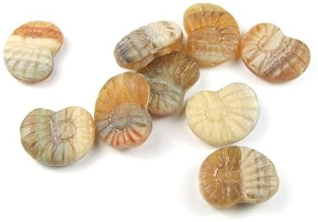 Perlen, böhmisch, Schnecken in Steinoptik, Naturfarben, ca. 17x13mm