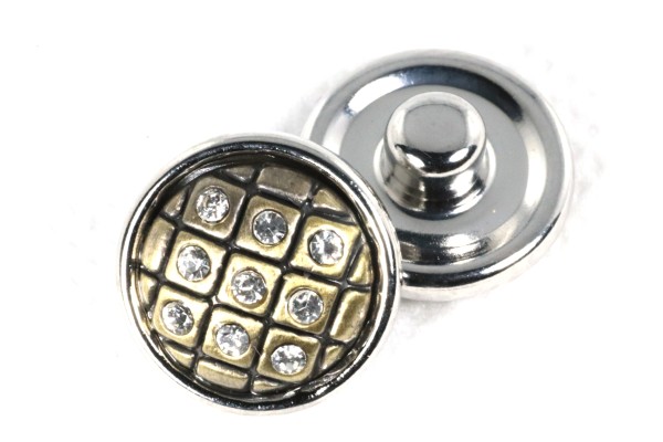 Mini Schmuckdruckknopf, Bronzefarben, Karomuster mit Strass, 12mm