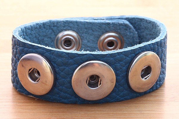 Lederarmband für 3 Druckknöpfe, weich, Türkis, 22cm