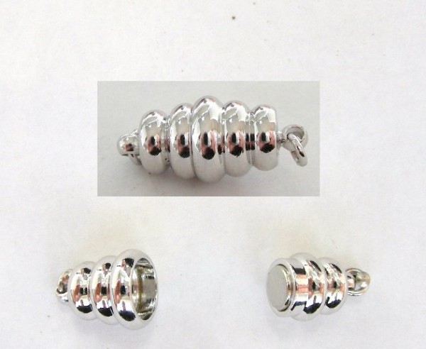 Magnetverschluss, gerillt, Silberfarben, 17x8mm