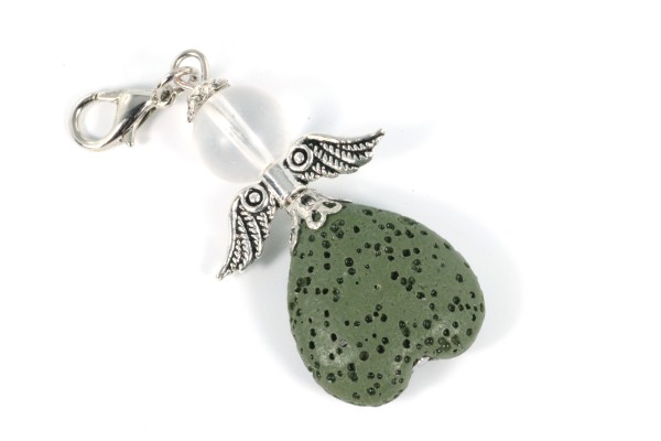 Glücksengel Dunkelgrün – Lavaherz & Glasperlen Anhänger