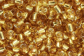 Rocailles, rund, Light Yellow Goldfarben mit Silberfolieneinzug, 15gr., 12/0, 2mm