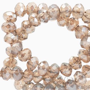 Schliffperlen, Rondell, Champagne Beige-Pearl Shine coating, 6x4mm