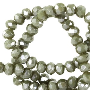 Schliffperlen, Rondelle, Greenish Grey-Pearl Shine coating, 6x4mm