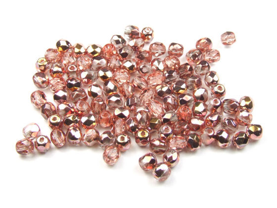 Glasschliffperlen, böhmisch, tschechisch, Kupferfarben plattiert, 4mm, 50 Stück