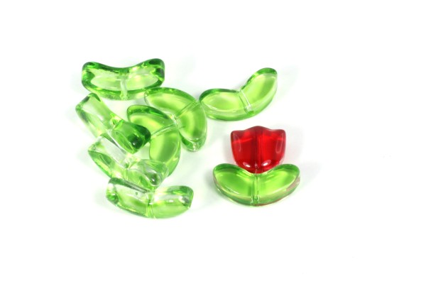 Lampenperlen, Tulpen Blätter, Grün, 14x7mm