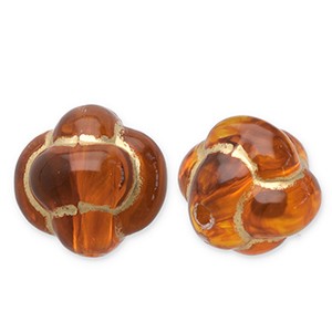 Acrylperlen, Knoten, verziert, Cognac Brown - Goldfarben, 11.5x12mm