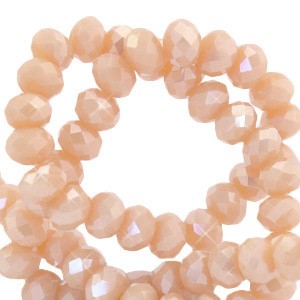 Glasschliffperlen, Rondelle, Bermuda Pink-Pearl Shine coating, 6x4mm