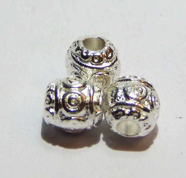 Metallperlen, Tönnchen, Silberfarben, 7x6mm