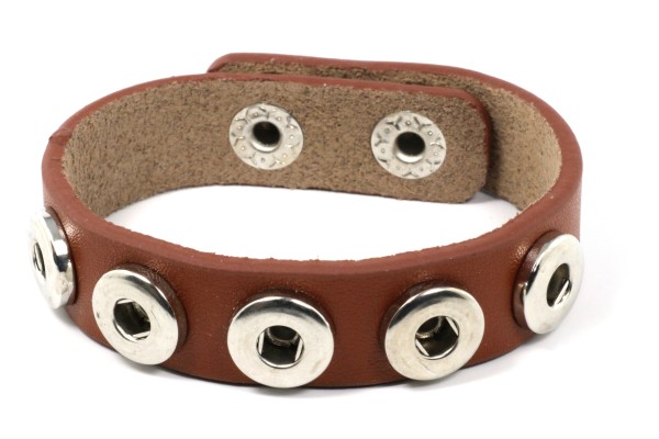 Lederarmband für 5 Mini Druckknöpfe, Braun, 18-20cm