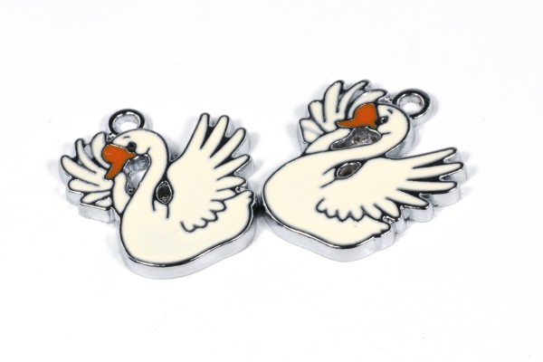 Anhänger, Schwan mit Emailleauflage, Weiß, 25mm