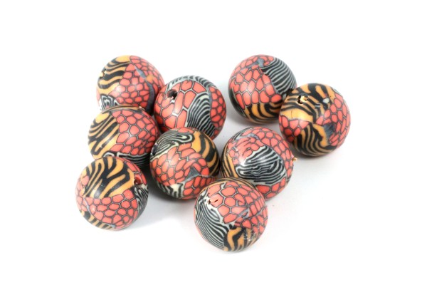 Fimo-Ton Perlen, Rot/Schwarz, gemustert, 12mm
