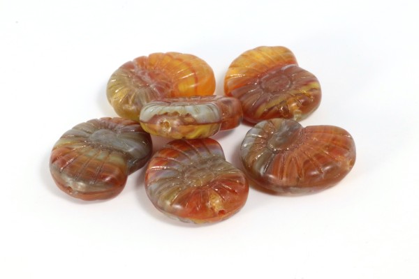 Glasperlen, böhmisch, Schnecken in Steinoptk, Rot-Braun, 13x17mm