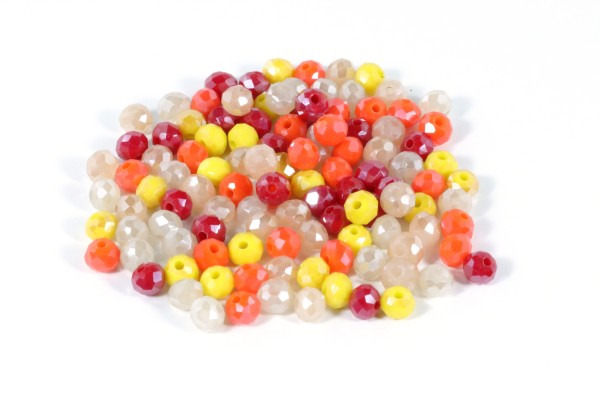 Glasschliffperlen, Rondelle, Rot/Gelb/Beige-Töne, 125 Stück