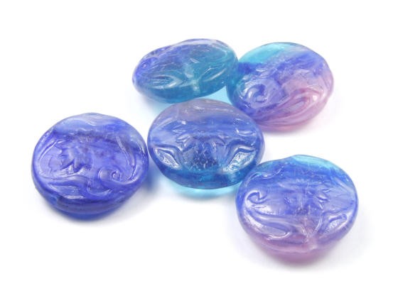 Böhmische Glasperlen, Taler, Reliefprägung, 18 mm