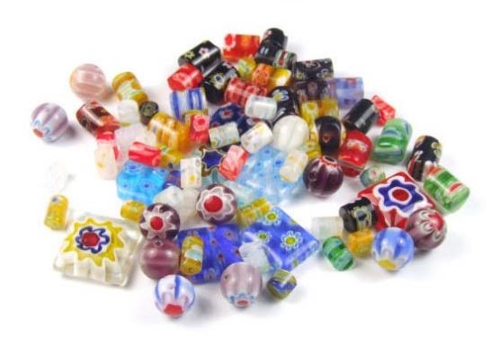 Millefiori Perlen, Mix, verschiedene Formen und Farben, 50 Gramm