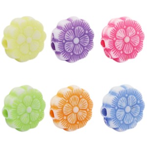 Blumenperlen, Acryl, bunt gemischt, 9mm