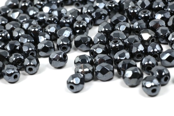 Glasschliffperlen, böhmisch, Jet Hematite, 4mm, 50 Stück