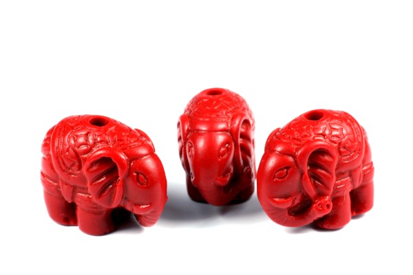 Zinnober Perlen, Rot, Elefant, 14x12mm