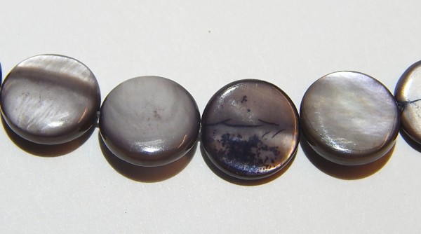 Muschelperlen, Scheiben, Schwarz, ca. 13mm
